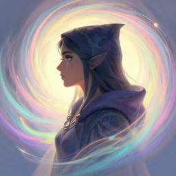 side profile cenetered painted portrait, maya ali, wizard, gloomhaven matte painting concept art, art nouveau, beautifully backlit, swirly vibrant color lines ripples, pastel colors, aesthetic octane render!, 8 k hd resolution, by ilya kuvshinov and cushart krentz and gilleard james