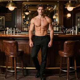 a handsome musculous barman, full body photo