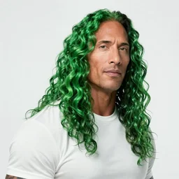 portrait of dwayne johnson with long curly green hair, expressive pose, futuristic, highly detailed, digital painting, artstation, concept art, smooth, sharp focus, by quentin tarantino