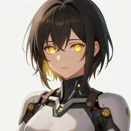 A realistic anime painting of a beautiful android woman with glowing yellow gold eyes. digital painting by Sakimichan, Makoto Shinkai, Rossdraws, Pixivs and Junji Ito, digital painting. trending on Pixiv. SFW version —H 4096