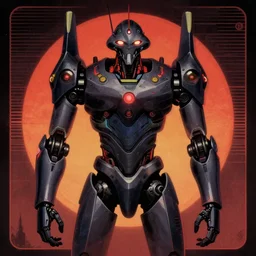 retro dark vintage sci-fi 2D matte illustration robotic neon genesis android 4k symmetrical portrait Beksinkski by Mike Mignola trending on artstation