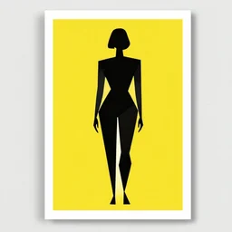 silhouette illustration art print, full body figure of woman, geometric abstraction, abstract, yellow, bright background, by gary hume, augustin edouart, trending on society 6