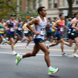 long exposure of a runners at the nyc marathon, motion blur, iso 1 0 0 f / 1 1, photorealistic