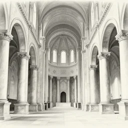 interior of an ancient roman cathedral, pencil, concept art, 4k, artstation