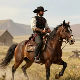 franz schubert in cowboy hat riding a horse in red dead redemption 2