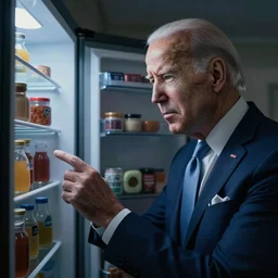 confused joe biden looking through your fridge, ominous