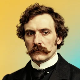 portrait of a victorian man with a handlebar moustache, male, detailed face, victorian by ghailan, james gilleard, by joe fenton, by greg rutkowski, by greg tocchini, by kaethe butcher, 4 k resolution, gradient yellow, black, brown and cyan color scheme, grunge aesthetic!!!