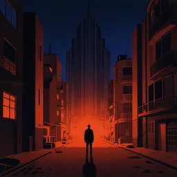 mars by, mads berg, karolis strautniekas, film noir, stippled light, dramatic lighting, editorial illustration, detailed, fine texture, matte print, art deco, brutalism, dark blue + dark orange, red, black, ( ( habitat 6 7 background ) )