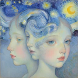 breathtaking delicate detailed concept art painting faces with starry night inside, by hsiao - ron cheng, bizarre compositions, exquisite detail, pastel colors, 8 k