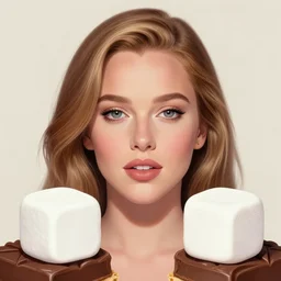 beautiful digital portrait painting of drew barrymore as a marshmallow, symmetry! chocolate and graham cracker background, by charlie bowater, ross tran, artgerm, and makoto shinkai, detailed, inked, western comic book art