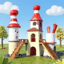 building by dr seuss, with towers, bridges, stairs
