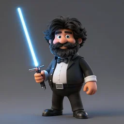 full figure one Bob Ross holding a lightsaber, centered, dramatic HD photography, trending on artstation