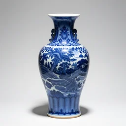 sapphire blue ming vase, studio product photography, isolated on a pure white background, centered, entire object in frame, sharp focus, soft studio lighting
