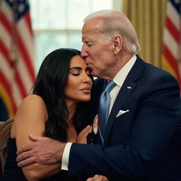 film still of kim kardashian being kissed to sleep by joe biden, 8 k