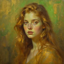 goddess of autumn. gold - green atmospheric lighting. detailed matte portrait painting by greg rutkowski.