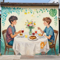 a beautiful mural of sunday brunch with the boys