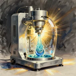 concept sketch of a new machine which creates people out of liquid, new invention, technical drawing