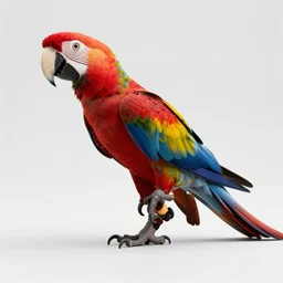 a velociraptor from Jurassic Park with coloration like a scarlet macaw.