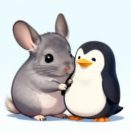 disney pixar concept art for adorable chinchilla and a penguin snuggling