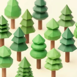 a forest of 3d low poly trees, high quality, mobile game