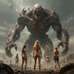 fractal of the last survivors on earth witness the end of the world, big titan creature apocalypse scene, by giger and vladimir kush, au naturel, hyper detailed, digital art, trending in artstation, cinematic lighting, studio quality, smooth render, octane rendered...