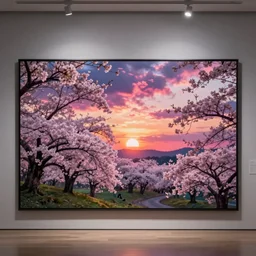 cherry blossoms, sunsets, colorful clouds, from the art gallery, japan