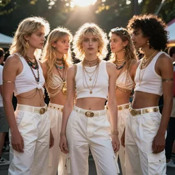 kitsch fashion, street fashion, rave fashion, androgynous people in white clothes, new age, vogue