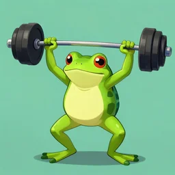 A frog lifting weights, digital art, artstation, WLOP, CGSociety, Mandy Jurgens