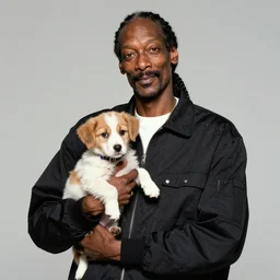Snoop Dogg holding a little puppy for a 1990s sitcom tv show, Studio Photograph, portrait, C 12.0