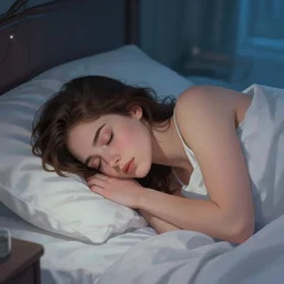 a brunette mother on the bed sleeping cover art, magical atmosphere, trending on artstation, 3 0 mm, by noah bradley trending on artstation, deviantart, high detail, stylized portrait