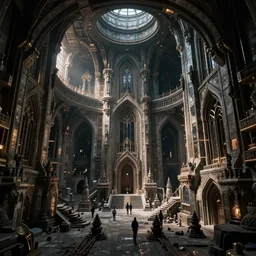 underground city, futuristic, gothic, grimdark, sci-fi, brutalism, hyperdetailed, hyperrealistic, Cinematic, Ultra-Wide Angle, Kinemacolor, Massive, Artstation