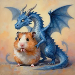 painting of hybrid hamster and dragon!!, intercrossed animal, by zdzislaw beksinski, by lewis jones, cold hue's, warm tone gradient background, concept art, digital painting