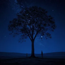 A starry landscape with a giant thin tree, Low level, rendered by Beeple, Makoto Shinkai, syd meade, simon stålenhag, environment concept, synthwave style, digital art, unreal engine, WLOP, trending on artstation, 4K UHD image, octane render,