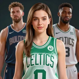 mid - range portrait of teen mila kunis wearing boston celtics uniform, stephen bliss, unreal engine, fantasy art by greg rutkowski, loish, rhads, ferdinand knab, makoto shinkai and lois van baarle, ilya kuvshinov, rossdraws, tom bagshaw, global illumination, fan art, radiant light, detailed and intricate environment