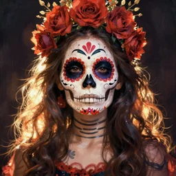 illustration of a sugar skull day of the dead girl, art by sam turner