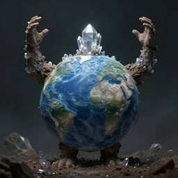 earth, elemental man made of crystals and dirt, arms raised, gloomy, dark atmosphere, detailed, concept art, smooth, sharp focus, illustration, greg rutkowski