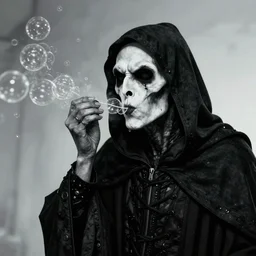 grim reaper blows bubbles by mucha