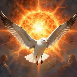 glorious wingspan outstretched feathered wings of Jonathan Livingston Seagull with the boiling radiant solar orb that is the sun behind him giotto valentin serov jim mahfood luis royo guillem h. pongiluppi 4k artstation
