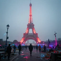 paris, by moebius and atey ghailan, a neon graveyard, mist, fog
