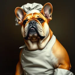 high quality neoclassical portrait of a fat french bulldog chef, very detailed, 1 8 6 0, oil on canvas.