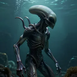 ultra realistic horror photo of a dimly lit male alien creature underwater, very intricate details, focus, full frame image, model pose, artwork by tooth wu and wlop and beeple and greg rutkowski, award winning