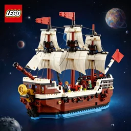 lego scene of a pirate ship in space, photo realistic hd