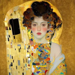 a portrait of a very beautiful goddess with halo behind her head, looking in front, in the style of WLOP and  Hsiao-Ron Cheng and Gustav Klimt