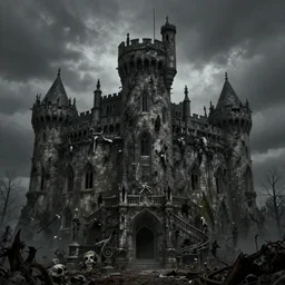 A desolate castle overrun by undead, dark, high detail