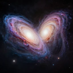 Two galaxies colliding with each other, highly detailed, digital art
