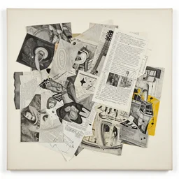 music trash, hard times, paper cuts and tape, collage sweeping paper and acrylic on canvas minimalism and expressionism movement breathtaking detailed by blake neubert