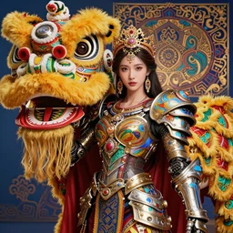 studio portrait of legitimate kind colorful female sacred mech paladin lion dance absurdly beautiful, elegant, young sexy elegant woman, super fine surreal detailed face illustration by kim jung gi, iraq nadar, intricate lines, clear focus, vivid colors, matte, octopath voyager, final fantasy, unreal engine highly rendered, global illumination, radiant light, intricate environment - n 9
