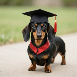 black and tan dachshund, graduation, tiny