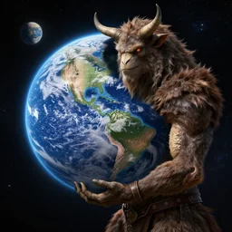 Mythological creature holding planet Earth in space, digital art, 4k detailed art, devianart