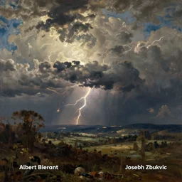 a beautiful painting of epic skycape with thunder clouds and storm over a moody landscape by albert bierstadt and joseph zbukvic, moody color scheme, high detail, trending on artstation